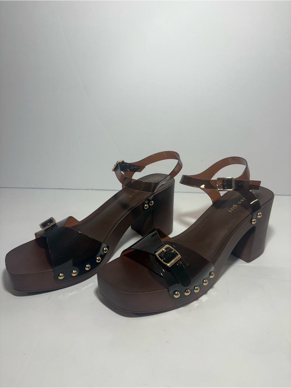 Madden Girl Brown Studded Platform Block Heel Buckle Ankle Strap Sandals